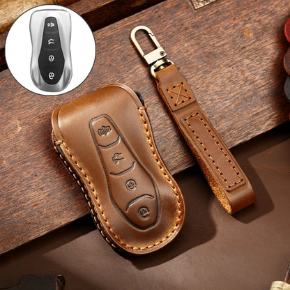Hallmo Car Cowhide Leather Key Protective Cover Key Case for Geely Emgrand A Style, For Geely Emgrand A Style