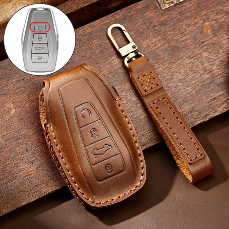 Hallmo Car Cowhide Leather Key Protective Cover Key Case for Geely Emgrand B Style, For Geely Emgrand B Style