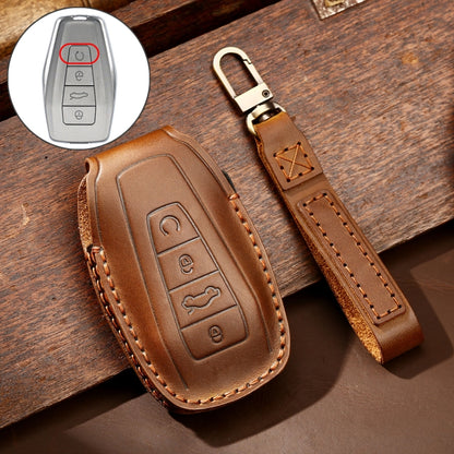 Hallmo Car Cowhide Leather Key Protective Cover Key Case for Geely Emgrand B Style, For Geely Emgrand B Style