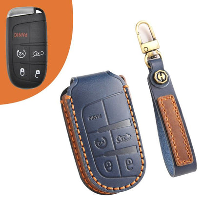 Hallmo Car Cowhide Leather Key Protective Cover Key Case for Jeep Compass, For Jeep Compass
