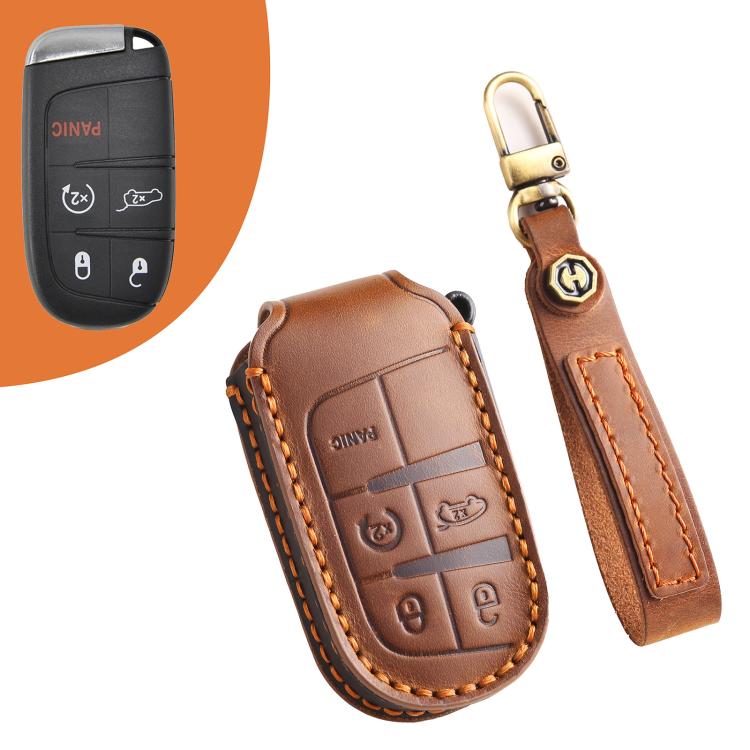 Hallmo Car Cowhide Leather Key Protective Cover Key Case for Jeep Compass, For Jeep Compass