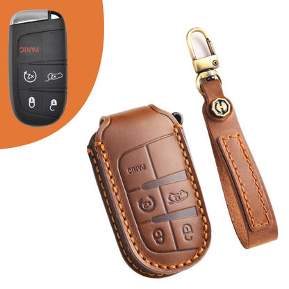 Hallmo Car Cowhide Leather Key Protective Cover Key Case for Jeep Compass, For Jeep Compass