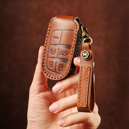 Hallmo Car Cowhide Leather Key Protective Cover Key Case for Jeep Compass, For Jeep Compass