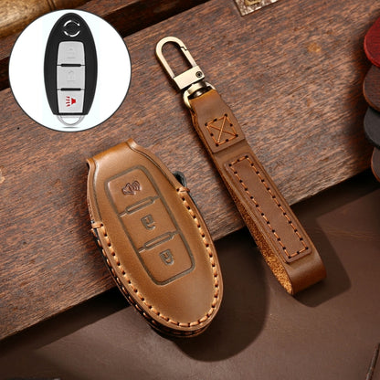 Hallmo Car Cowhide Leather Key Protective Cover Key Case for Nissan Sylphy 3-button Horn, For Nissan Sylphy 3-button Horn, Fr Nissan Sylphy 3-button Horn