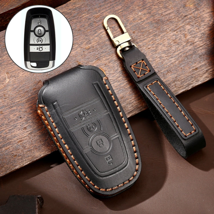 Hallmo Car Cowhide Leather Key Protective Cover Key Case for Ford Focus C Style, For Ford Focus C Style