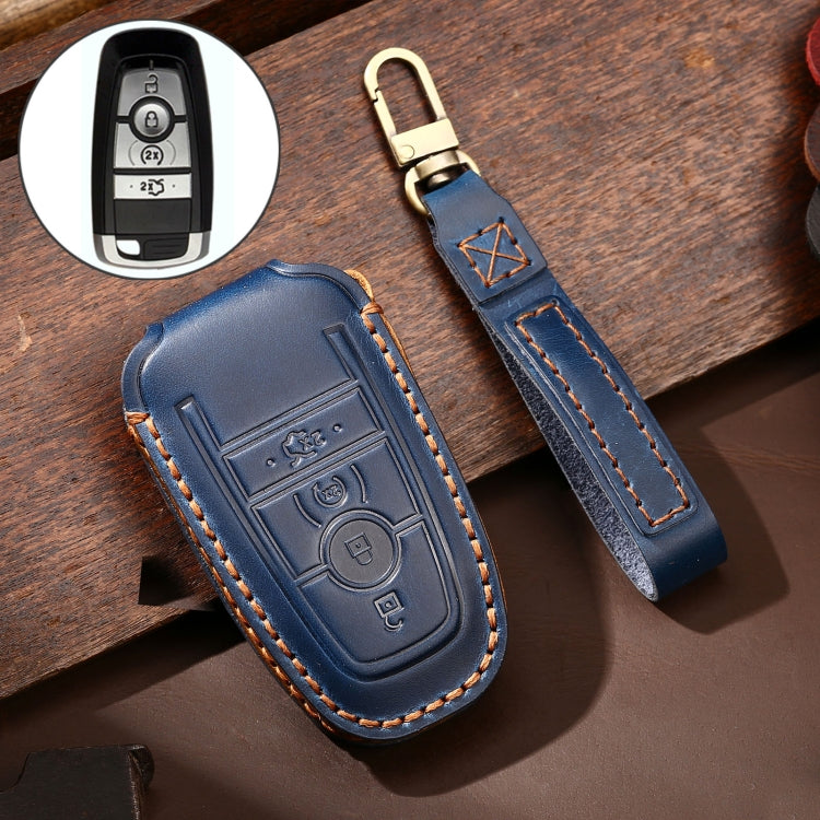 Hallmo Car Cowhide Leather Key Protective Cover Key Case for Ford Focus C Style, For Ford Focus C Style