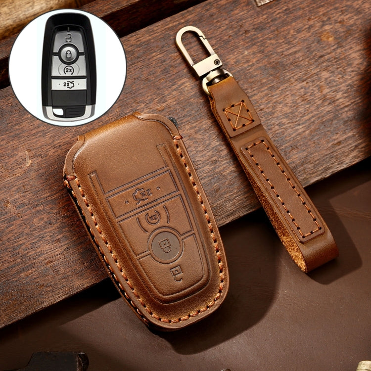 Hallmo Car Cowhide Leather Key Protective Cover Key Case for Ford Focus C Style, For Ford Focus C Style