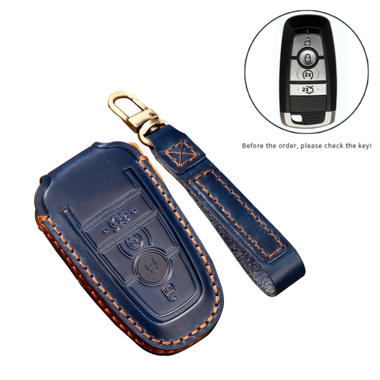 Hallmo Car Cowhide Leather Key Protective Cover Key Case for Ford Focus C Style, For Ford Focus C Style