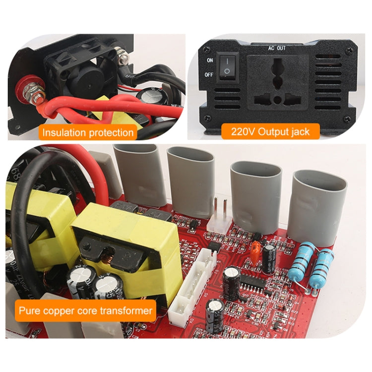 Carmaer 48V to 220V 500W Double Socket Car Double Digital Display Inverter Household Power Converter, 48V to 220V 500W