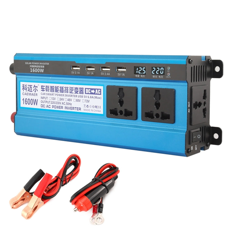 Carmaer 24V to 220V 1600W Three Socket Car Double Digital Display Inverter Household Power Converter, 24V to 220V 1600W