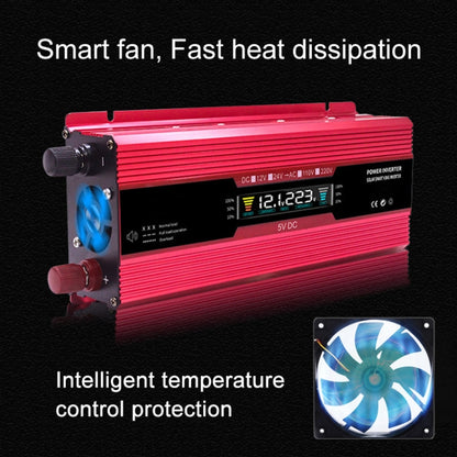 Carmaer US Plug 12V to 110V 1200W Car LCD Display Inverter Household Power Converter, US Plug 12V to 110V 1200W