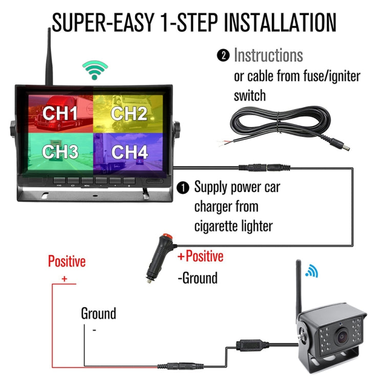 7 inch Car Digital Wireless Rear-view Split-screen Monitor Four Record, Four Record