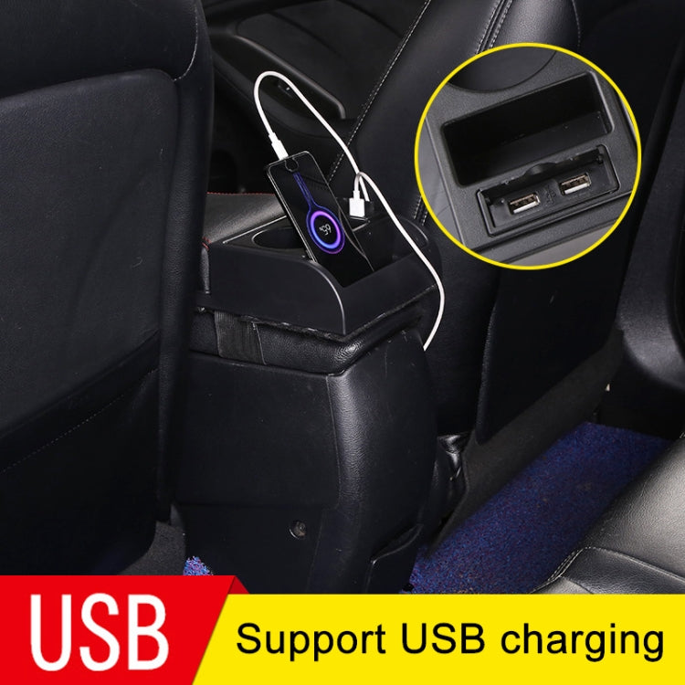 Car Multi-functional Dual USB Armrest Box Booster Pad, Microfiber Leather Curved Type, Microfiber Curved Type (Black), Microfiber Curved Type (Black Red), Microfiber Curved Type (Black White)
