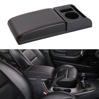 Car Multi-functional Dual USB Armrest Box Booster Pad, Carbon Fiber Leather Straight Type, Carbon Fiber Straight Type (Black), Carbon Fiber Straight Type (Black Red), Carbon Fiber Straight Type (Black White)