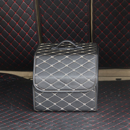 Car Trunk Foldable Storage Box, Rhombic Grid Small Size: 33 x 32 x 30cm, Rhombic 33 x 32 x 30cm (Wine Red), Rhombic 33 x 32 x 30cm (Beige), Rhombic 33 x 32 x 30cm (Coffee), Rhombic 33 x 32 x 30cm (Black Red), Rhombic 33 x 32 x 30cm (Black)