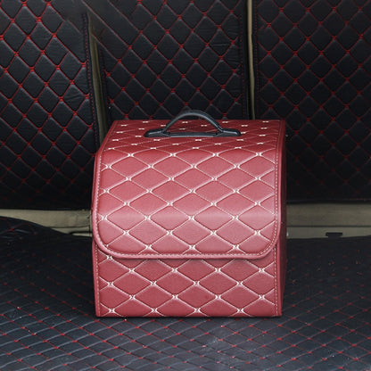 Car Trunk Foldable Storage Box, Rhombic Grid Small Size: 33 x 32 x 30cm, Rhombic 33 x 32 x 30cm (Wine Red), Rhombic 33 x 32 x 30cm (Beige), Rhombic 33 x 32 x 30cm (Coffee), Rhombic 33 x 32 x 30cm (Black Red), Rhombic 33 x 32 x 30cm (Black)
