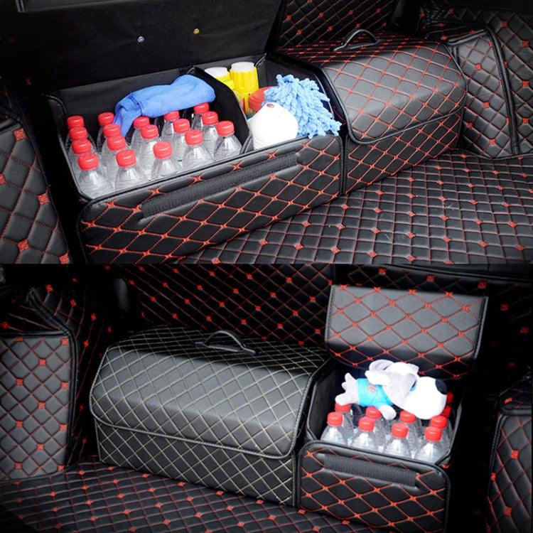 Car Trunk Foldable Storage Box, Rhombic Grid Small Size: 33 x 32 x 30cm, Rhombic 33 x 32 x 30cm (Wine Red), Rhombic 33 x 32 x 30cm (Beige), Rhombic 33 x 32 x 30cm (Coffee), Rhombic 33 x 32 x 30cm (Black Red), Rhombic 33 x 32 x 30cm (Black)