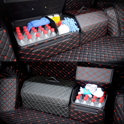 Car Trunk Foldable Storage Box, Rhombic Grid Small Size: 33 x 32 x 30cm, Rhombic 33 x 32 x 30cm (Wine Red), Rhombic 33 x 32 x 30cm (Beige), Rhombic 33 x 32 x 30cm (Coffee), Rhombic 33 x 32 x 30cm (Black Red), Rhombic 33 x 32 x 30cm (Black)