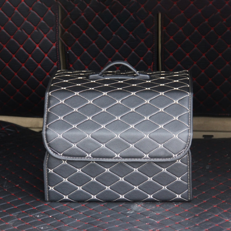 Car Trunk Foldable Storage Box, Rhombic Grid Middle Size: 40 x 32 x 30cm, Rhombic 40 x 32 x 30cm (Wine Red), Rhombic 40 x 32 x 30cm (Beige), Rhombic 40 x 32 x 30cm (Coffee), Rhombic 40 x 32 x 30cm (Black Red), Rhombic 40 x 32 x 30cm (Black)