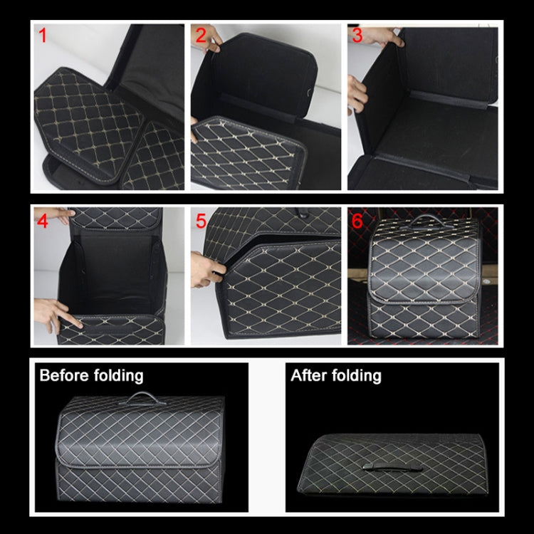 Car Trunk Foldable Storage Box, Rhombic Grid Middle Size: 40 x 32 x 30cm, Rhombic 40 x 32 x 30cm (Wine Red), Rhombic 40 x 32 x 30cm (Beige), Rhombic 40 x 32 x 30cm (Coffee), Rhombic 40 x 32 x 30cm (Black Red), Rhombic 40 x 32 x 30cm (Black)