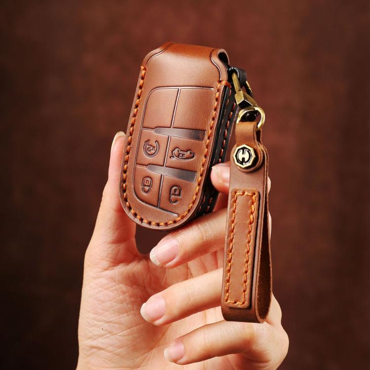Hallmo Car Genuine Leather Key Protective Cover for Jeep Compass 4-button, For Jeep Compass 4-button (Blue), For Jeep Compass 4-button (Brown), For Jeep Compass 4-button (Black)