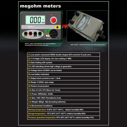DUOYI DY30-1 Car Digital Insulation Resistance Tester Meter, DY30-1