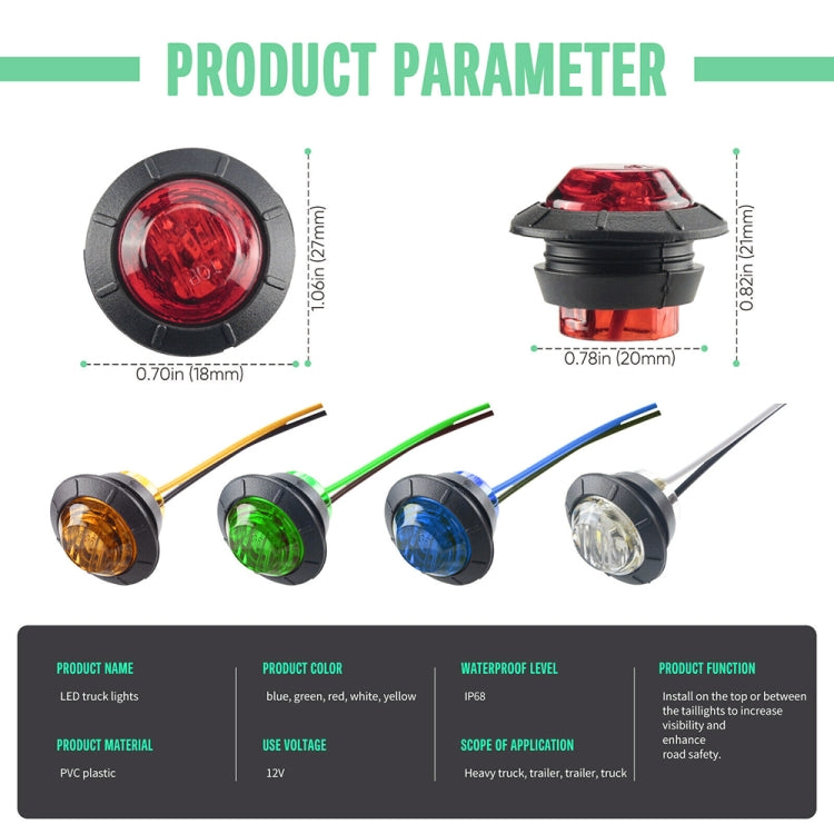 10 PCS MK-009 3/4 inch Car / Truck 3LEDs Side Marker Indicator Lights Bulb Lamp, MK-009(Red Light), MK-009(Yellow Light), MK-009(Blue Light), MK-009(Green Light), MK-009(White Light)