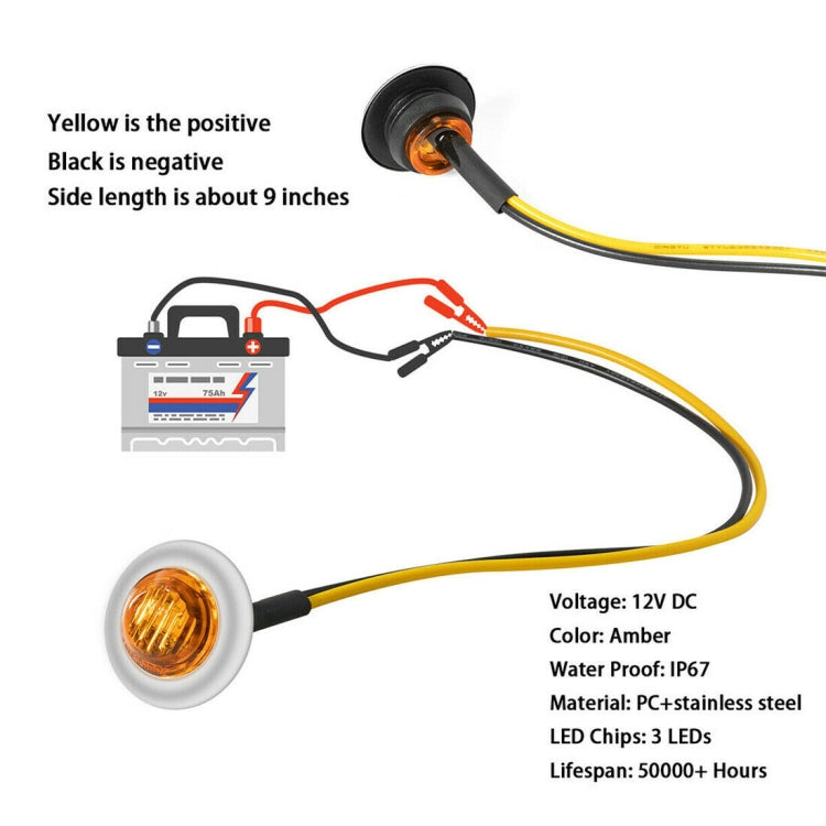 10 PCS MK-118 3/4 inch Metal Frame Car / Truck 3LEDs Side Marker Indicator Lights Bulb Lamp, MK-118 (Yellow Light), MK-118(Blue Light), MK-118(Green Light), MK-118(Red Light), MK-118(White Light)