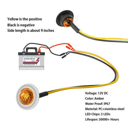10 PCS MK-118 3/4 inch Metal Frame Car / Truck 3LEDs Side Marker Indicator Lights Bulb Lamp, MK-118 (Yellow Light), MK-118(Blue Light), MK-118(Green Light), MK-118(Red Light), MK-118(White Light)