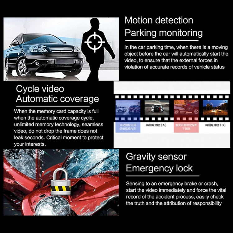 Q50 Car 4 inch HD 1080P Night Vision Front and Rear Dual-lens Driving Recorder, Q50