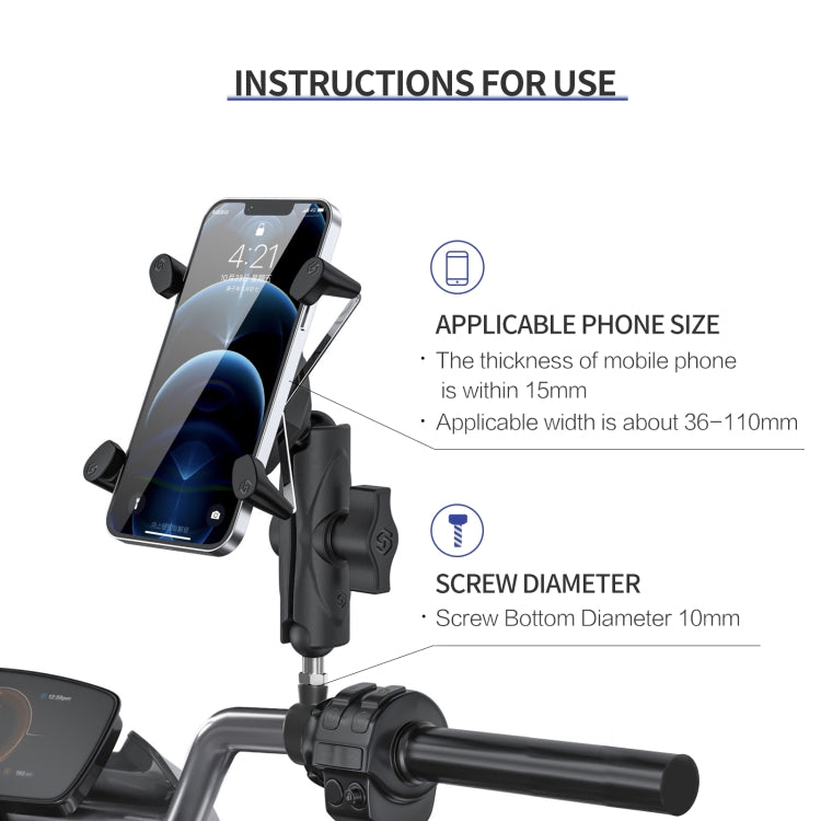 ZH-1558D1 Motorcycle M10 Ball Joint X-shape Aluminum Alloy Phone Holder, ZH-1558D1