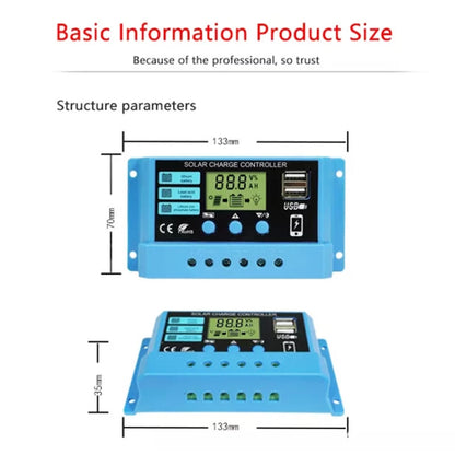 10A Solar Charge Controller 12V / 24V Lithium Lead-Acid Battery Charge Discharge PV Controller, 10A