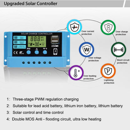 10A Solar Charge Controller 12V / 24V Lithium Lead-Acid Battery Charge Discharge PV Controller, 10A