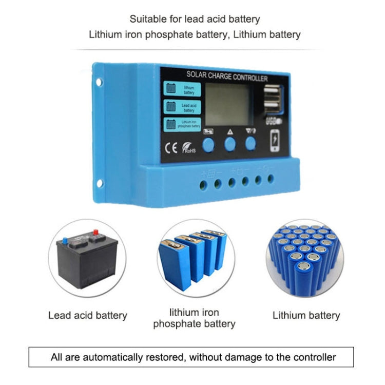 30A Solar Charge Controller 12V / 24V Lithium Lead-Acid Battery Charge Discharge PV Controller, 30A