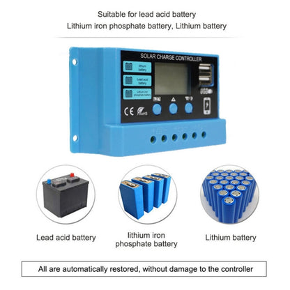 30A Solar Charge Controller 12V / 24V Lithium Lead-Acid Battery Charge Discharge PV Controller, 30A