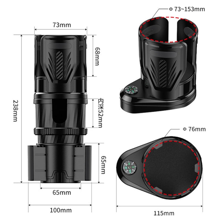 Car Multifunctional Retractable Rotating Water Cup Holder with Compass, SB-3088 Black