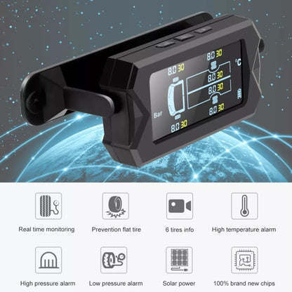 15Bar Solar Wireless Tire Pressure Monitoring System TPMS 6 External Sensors for 6-wheel Truck Bus, 15Bar