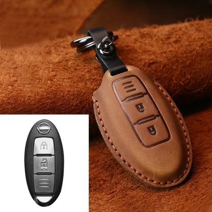 For Nissan Car Cowhide Leather Key Protective Cover Key Case, Three Keys Horizontal Line Version, For Nissan, Three Keys Horizontal Line Version