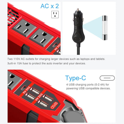 12V to 110V 200W Car Correction Sine Wave Inverter, US Plug, 200W