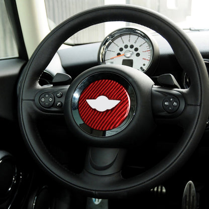Car Carbon Fiber Steering Wheel Logo Decorative Sticker for BMW Mini R55 R56 Countryman R60 Paceman R61 2007-2013, Left and Right Drive Universal, Steering Wheel Logo R