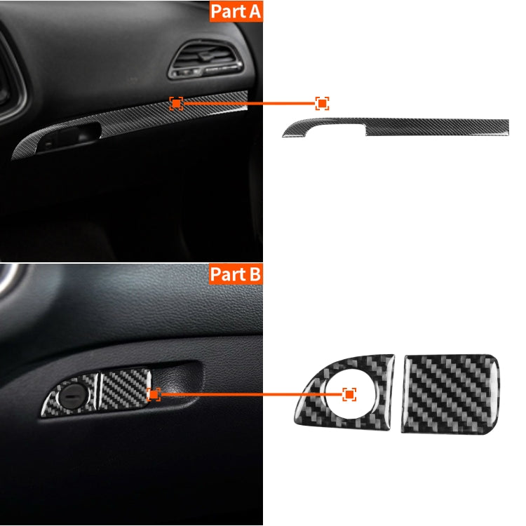 Carbon Fiber Car Co-pilot Storage Box Set Decorative Sticker for Dodge Challenger 2015 to Now, Left Driving, Co-pilot Storage Box Set
