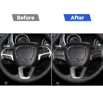 3 PCS / Set Carbon Fiber Car Steering Wheel Button Frame Decorative Sticker for Dodge Challenger 2015 and Above, Left Driving, Steering Wheel Button Frame
