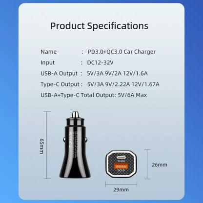 PD + QC3.0 Car 2 in 1 Square Fast Charger Car Cigarette Lighter, Car Square Charger