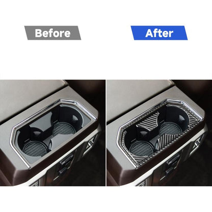 Car Carbon Fiber Rear Water Cup Holder Frame Decorative Sticker for Ford F150 2017-2020, Left and Right Drive Universal, Rear Water Cup Holder Frame