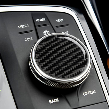 Car Carbon Fiber Multimedia Knob Decorative Sticker for BMW 3 Series G20/G28/325Li/330d/335 2019-2020, Left and Right Drive Universal, Multimedia Knob
