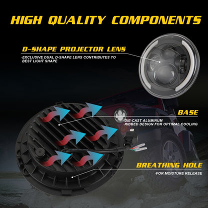 7 inch H4 / H13 DC 9V-30V 3000LM 3000K-6000K 25W Car Round Shape LED Headlight Lamps for Jeep Wrangler, with Angel Eye, For Jeep Wrangler, For Jeep Wrangler (Blue Light)