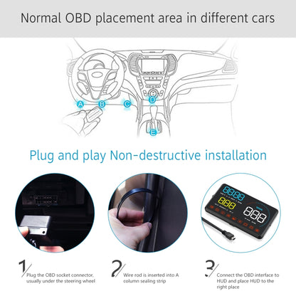 A9 5.5 inch Universal Car OBD2 HUD Vehicle-mounted Head Up Display, A9(Blue), A9(Yellow)
