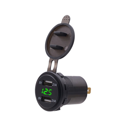 Universal Car Dual Port USB Charger Power Outlet Adapter 4.2A 5V IP66 with LED Digital Voltmeter + 60cm Cable, 4.2A Voltmeter + 60cm Cable(Blue Light), 4.2A Voltmeter + 60cm Cable(Green Light), 4.2A Voltmeter + 60cm Cable(Red Light)