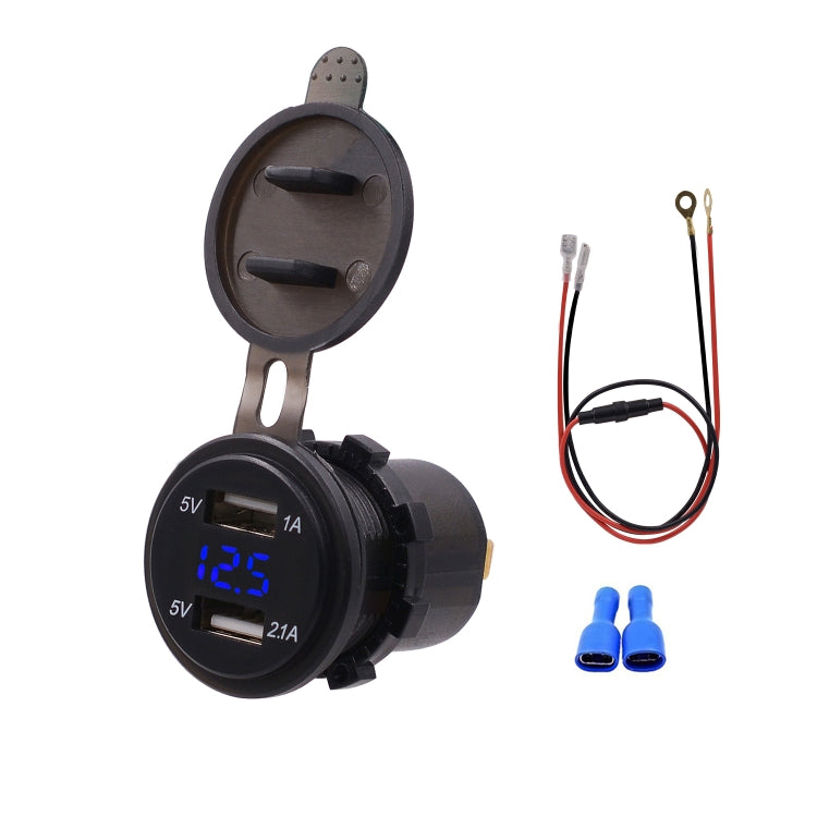 Universal Car Dual Port USB Charger Power Outlet Adapter 3.1A 5V IP66 with LED Digital Voltmeter + 60cm Cable, 3.1A Voltmeter + 60cm Cable(Green Light), 3.1A Voltmeter + 60cm Cable(Red Light), 3.1A Voltmeter + 60cm Cable(Blue Light)