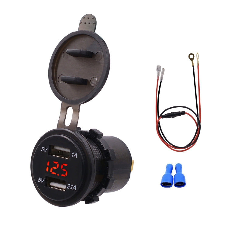 Universal Car Dual Port USB Charger Power Outlet Adapter 3.1A 5V IP66 with LED Digital Voltmeter + 60cm Cable, 3.1A Voltmeter + 60cm Cable(Green Light), 3.1A Voltmeter + 60cm Cable(Red Light), 3.1A Voltmeter + 60cm Cable(Blue Light)
